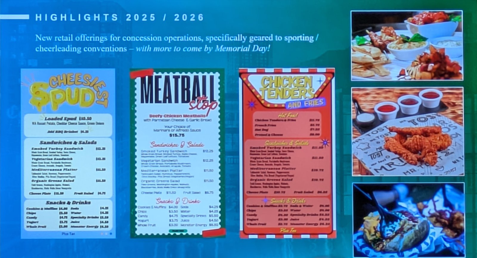 Aramark concession menus presented at the March 31 PFD board meeting